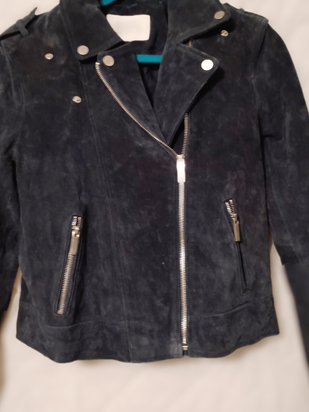 Suede Asymmetrical Bomber Jacket in Black